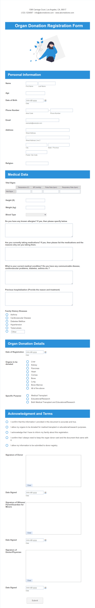 Organ Donation Registration Form Template