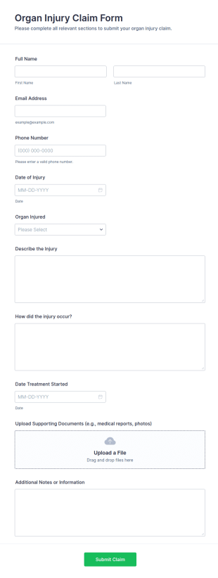 Organ Injury Claim Form Template