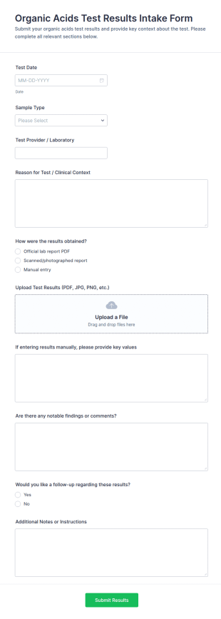 Organic Acids Test Results Intake Form Template