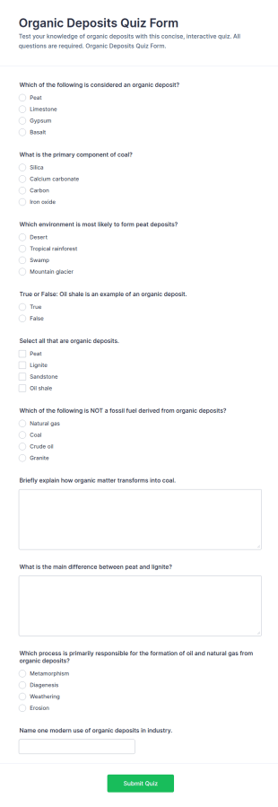 Organic Deposits Quiz Form Template