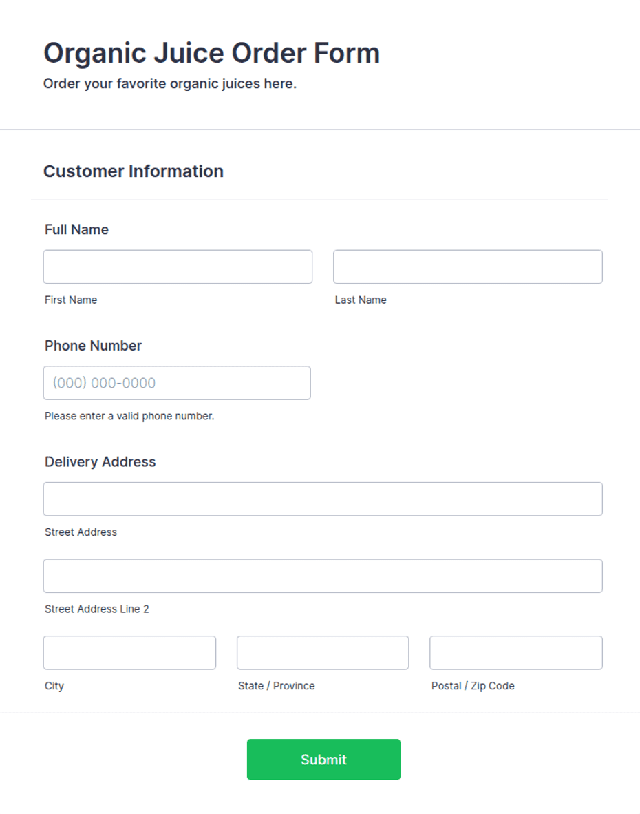 Organic Juice Order Form Template | Jotform