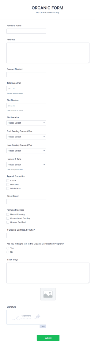 Organic Pre Qualification Survey Form Template
