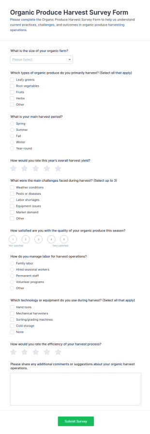 Organic Produce Harvest Survey Form Template