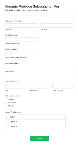 Organic Produce Subscription Form Template