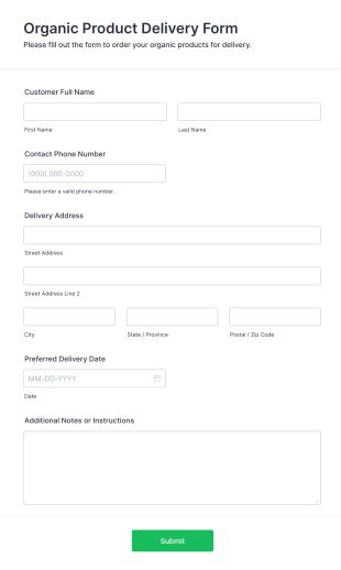 Organic Product Delivery Form Template