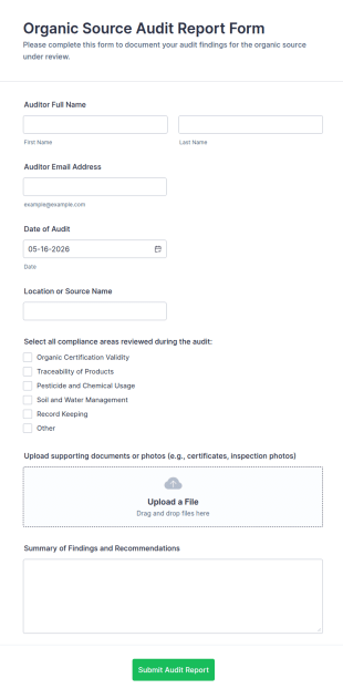 Organic Source Audit Report Form Template