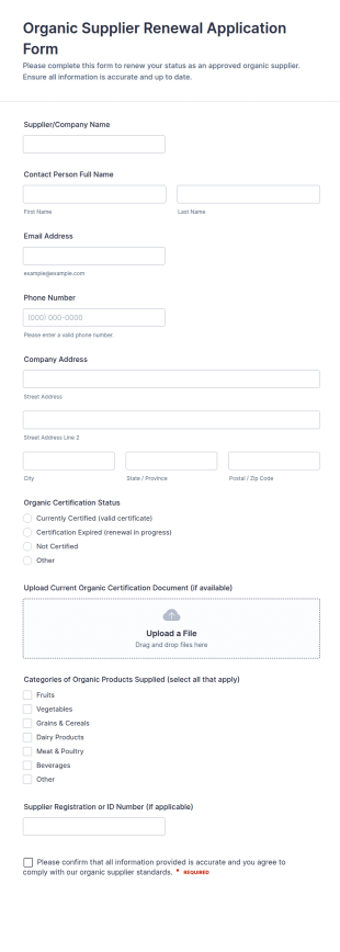 Organic Supplier Renewal Application Form Template