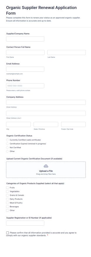 Organic Supplier Renewal Application Form Template