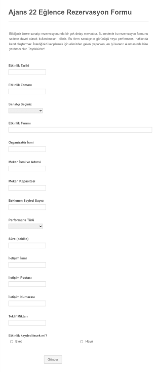Organizasyon Sanatçı Rezervasyon Form Template