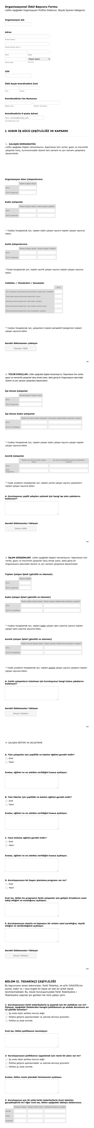 Organizasyonel Ödül Başvuru Form Şablonu