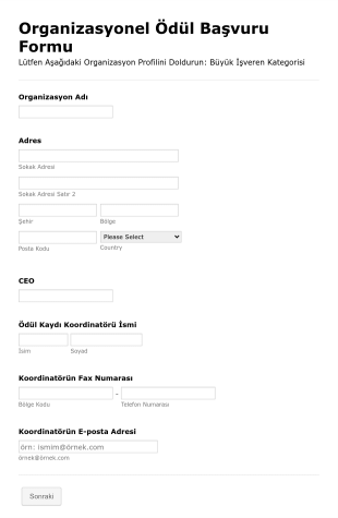 Organizasyonel Ödül Başvuru Form Şablonu
