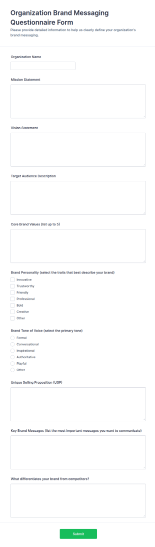 Organization Brand Messaging Questionnaire Form Template