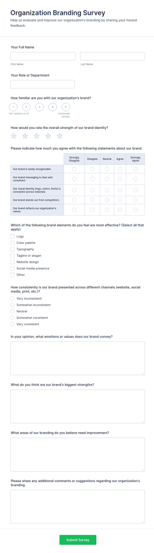 Organization Branding Survey Form Template