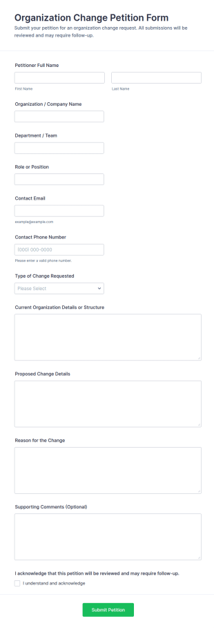 Organization Change Petition Form Template