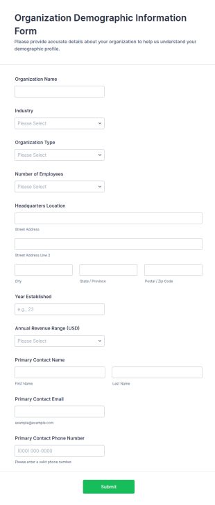 Organization Demographic Information Form Template
