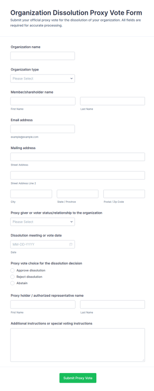 Organization Dissolution Proxy Vote Form Template