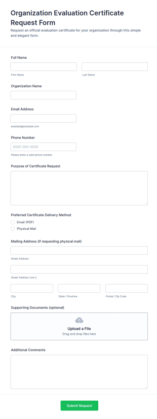 Organization Evaluation Certificate Request Form Template