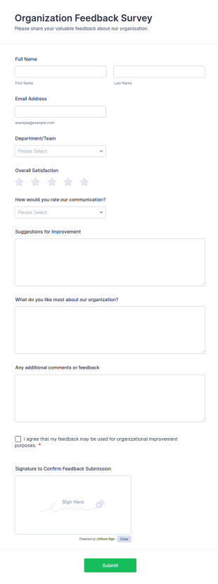 Organization Feedback Survey Form Template