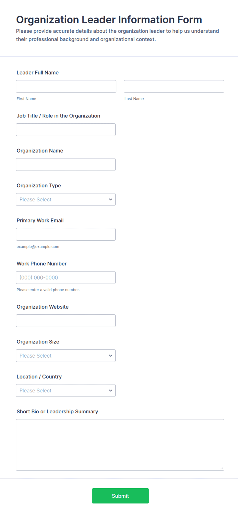 Organization Leader Information Form Template | Jotform