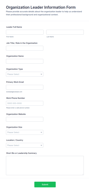 Organization Leader Information Form Template