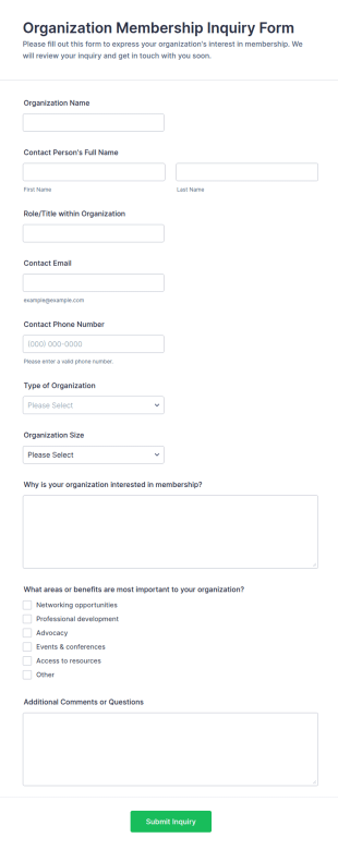 Organization Membership Inquiry Form Template