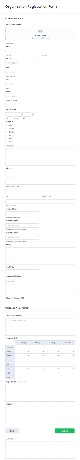 Organization Registration Form Template