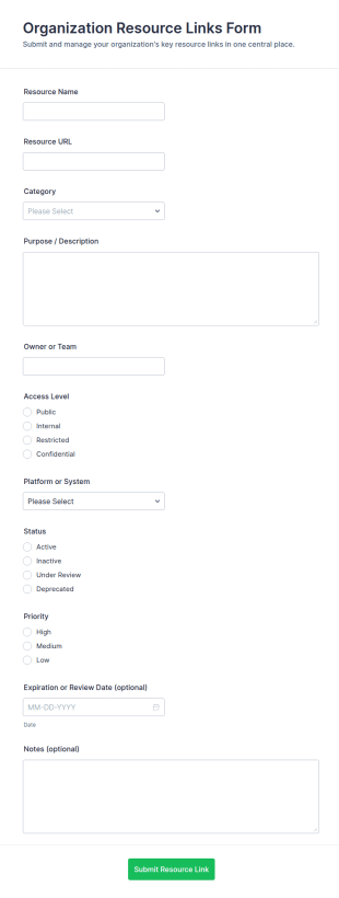Organization Resource Links Form Template