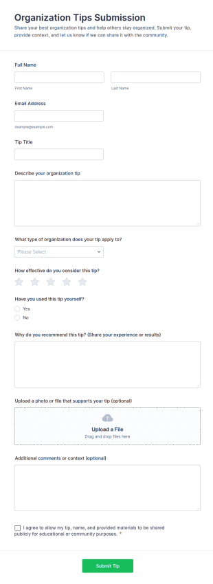 Organization Tips Submission Form Template