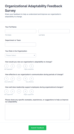 Organizational Adaptability Feedback Survey Form Template