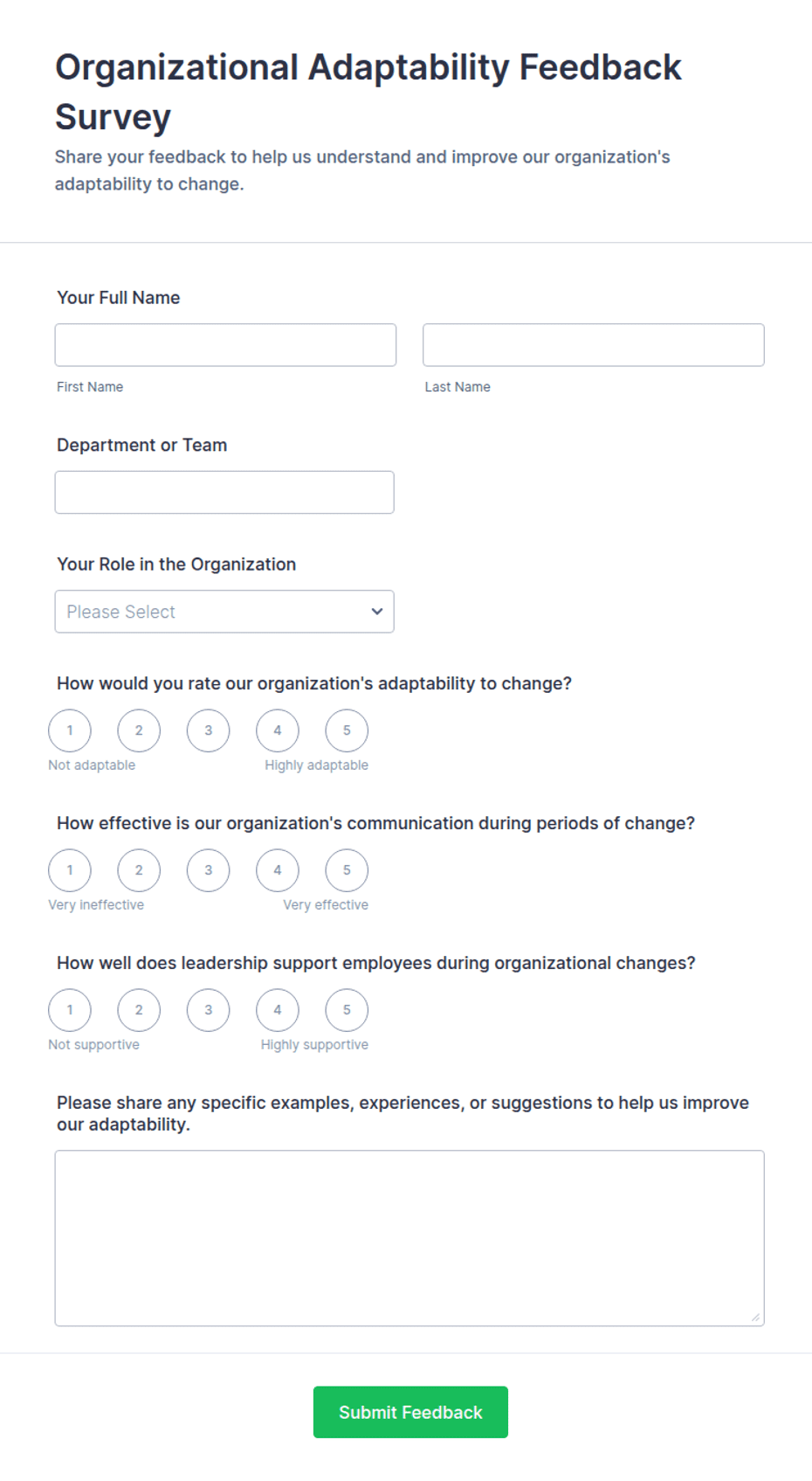 Organizational Adaptability Feedback Survey Form Template | Jotform
