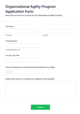 Organizational Agility Program Application Form Template