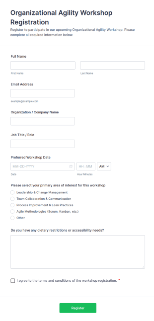 Organizational Agility Workshop Registration Form Template