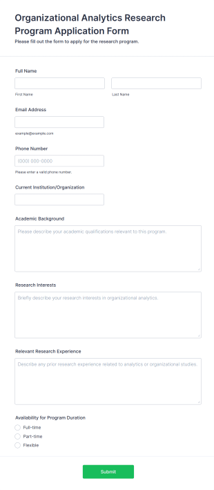 Organizational Analytics Research Program Application Form Template