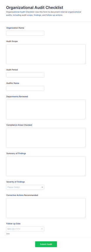 Organizational Audit Checklist Form Template