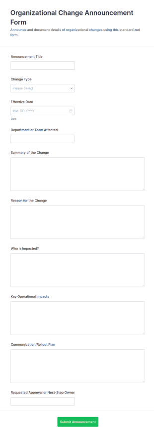 Organizational Change Announcement Form Template