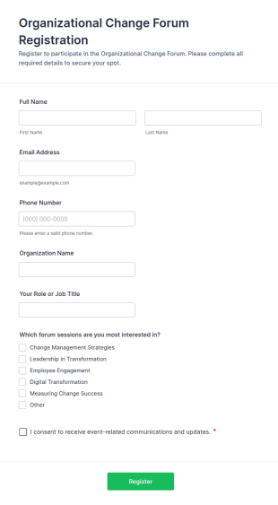 Organizational Change Forum Registration Form Template