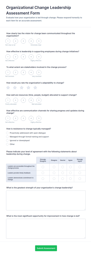 Organizational Change Leadership Assessment Form Template