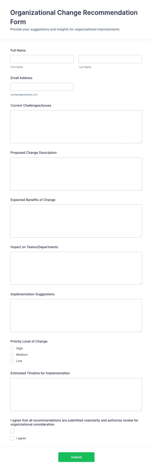 Organizational Change Recommendation Form Template