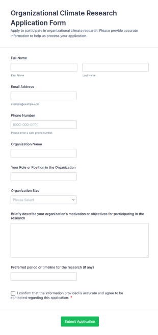 Organizational Climate Research Application Form Template