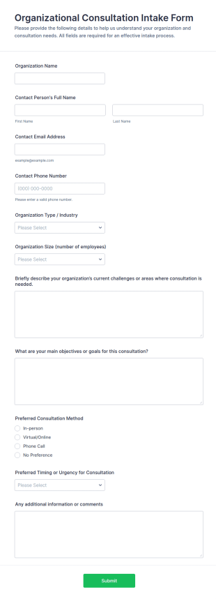 Organizational Consultation Intake Form Template