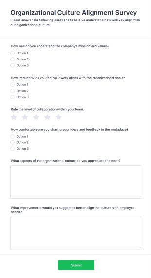 Organizational Culture Alignment Survey Form Template