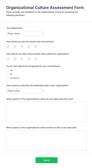 Organizational Culture Assessment Form Template