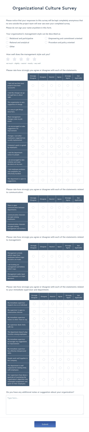 Organizational Culture Survey Form Template