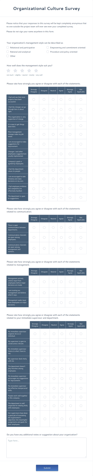 Organizational Culture Survey Form Template