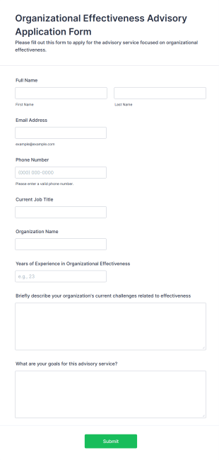Organizational Effectiveness Advisory Application Form Template