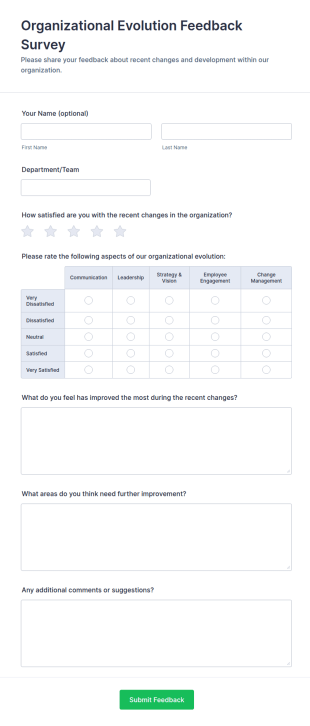 Organizational Evolution Feedback Survey Form Template