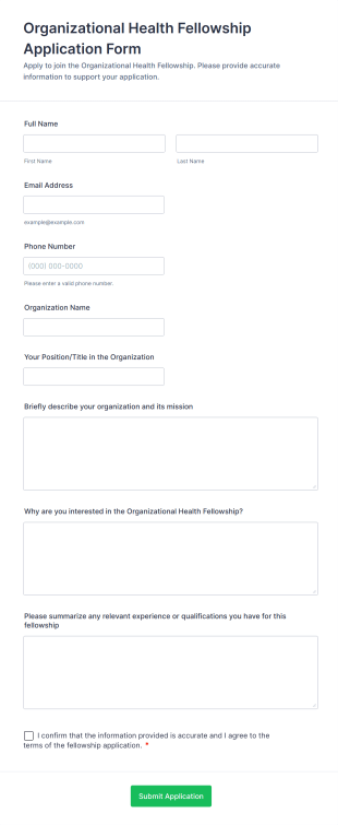 Organizational Health Fellowship Application Form Form Template