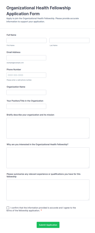 Organizational Health Fellowship Application Form Template