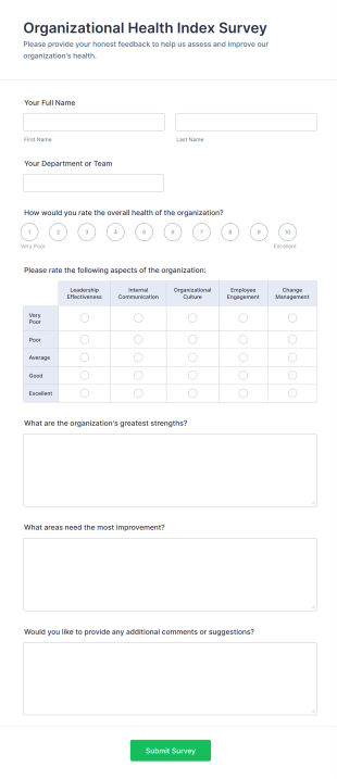 Organizational Health Index Survey Form Template