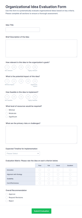 Organizational Idea Evaluation Form Template